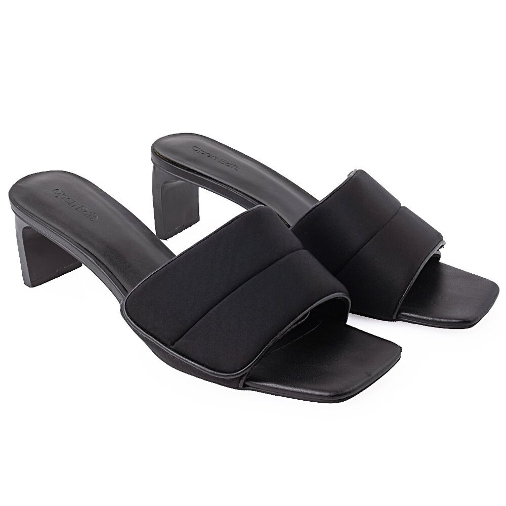 Open Edit Black Neoprene Cava Slide Sandal Square Toe Heels Size 10